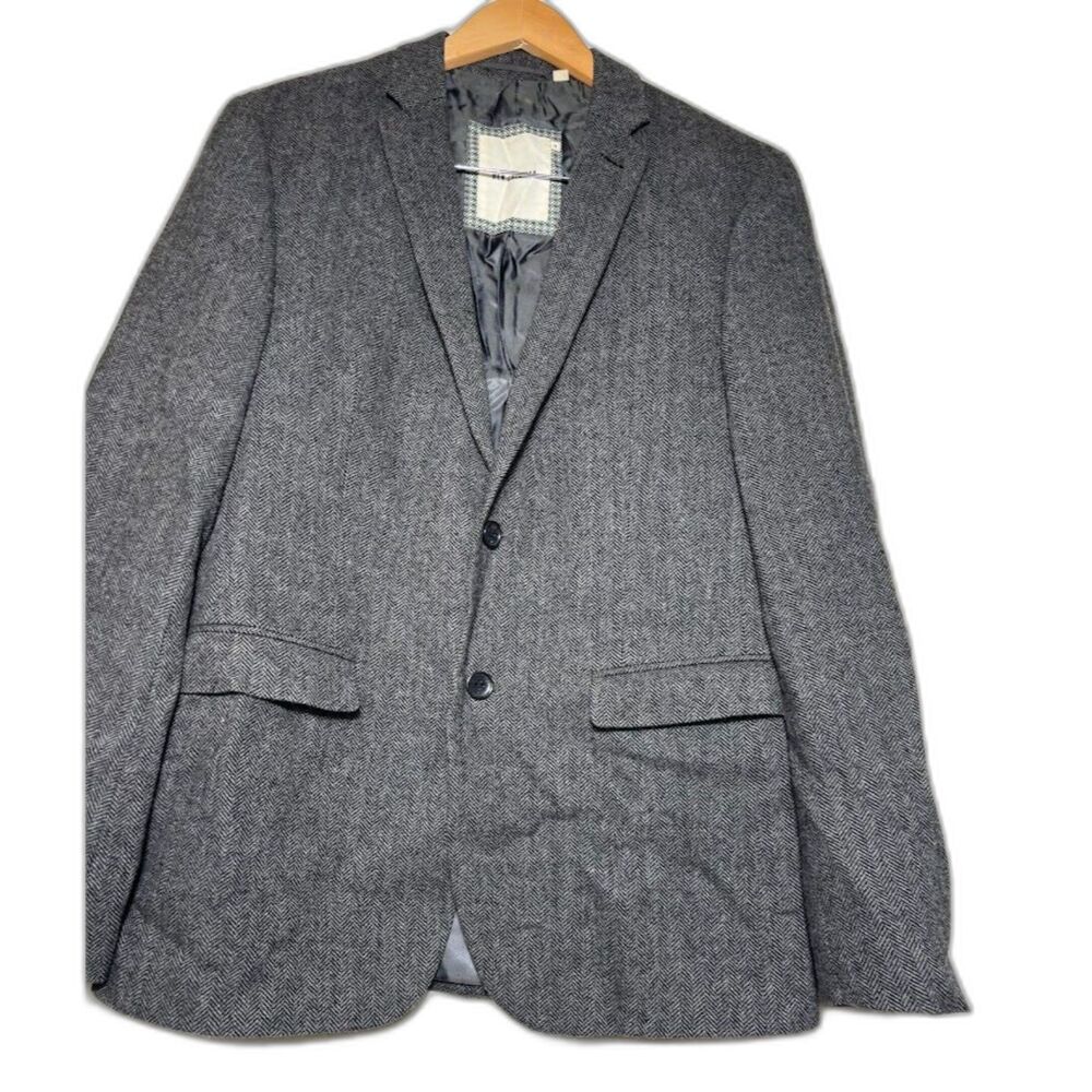 Ben Sherman Blazer Suit Coat Sport Jacket Size Medium Gray Black Tweed Preppy